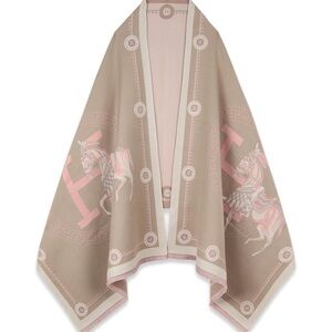 Elegant Tan and Pink Shawl with Horse Design